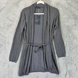 Zara Knit Cardigan Womens Small Gray Belted Open Front Sweater Lightweight New